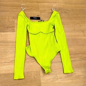 Never worn! Lulus Neon green bustier bodysuit. Size: Med.